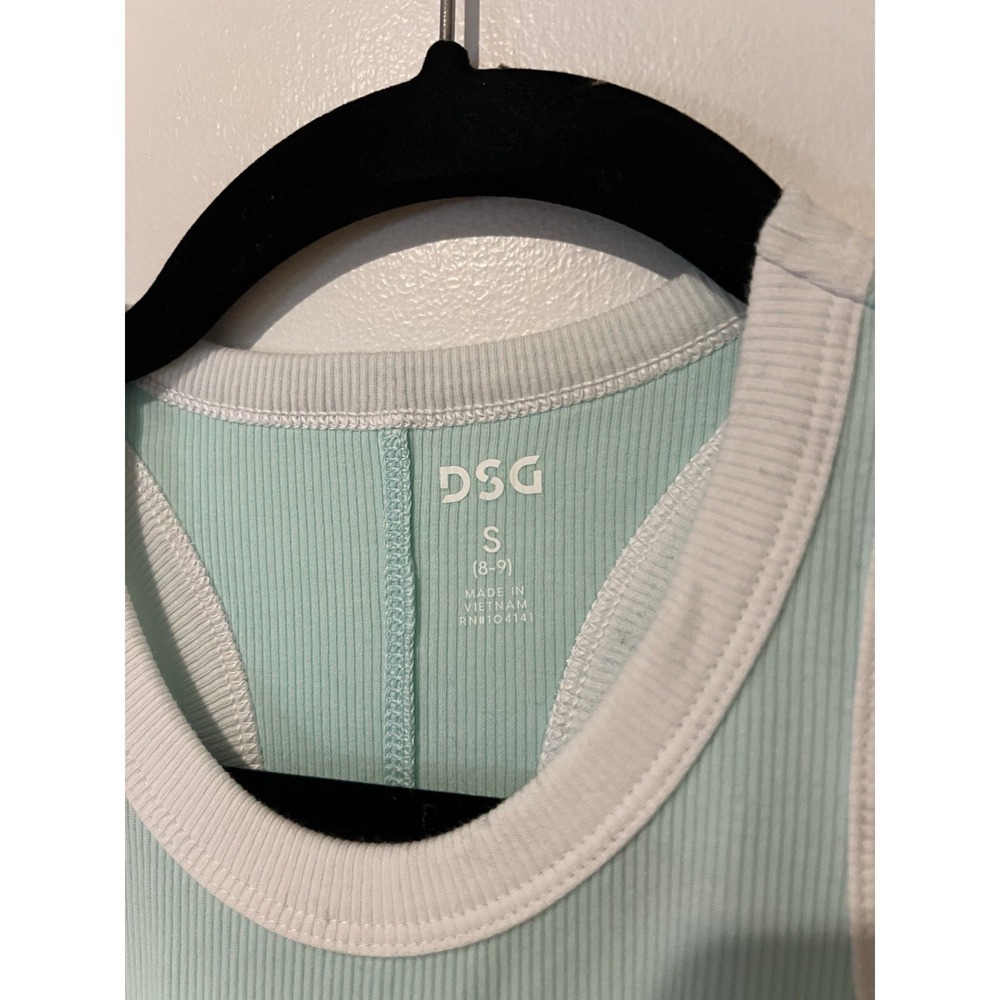 DSG Girls Ribbed Ringer Racerback Tank Top Cotton Rib Size Small Aqua Dust - Picture 2 of 6